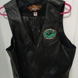 Black Leather Vest Rodeo SIZE Large .usa Made