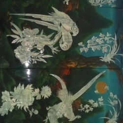 Vintage Mid-Century Hand Carved Vietnamese Mother Of Pearl Inlay Coy Wall Murals