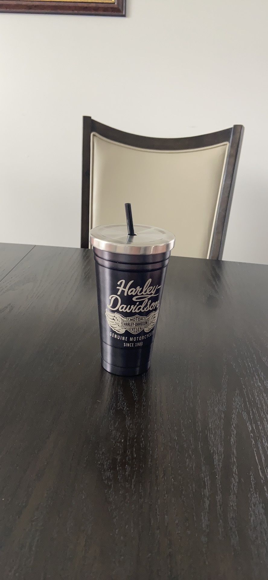 Harley Davidson stainless steel cup with straw
