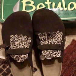 Betula by BIRKENSTOCK - size 7 brown animal print LEATHER SUEDE MULE, new in box