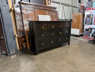Dark Brown Wood Dresser with Gold Knobs