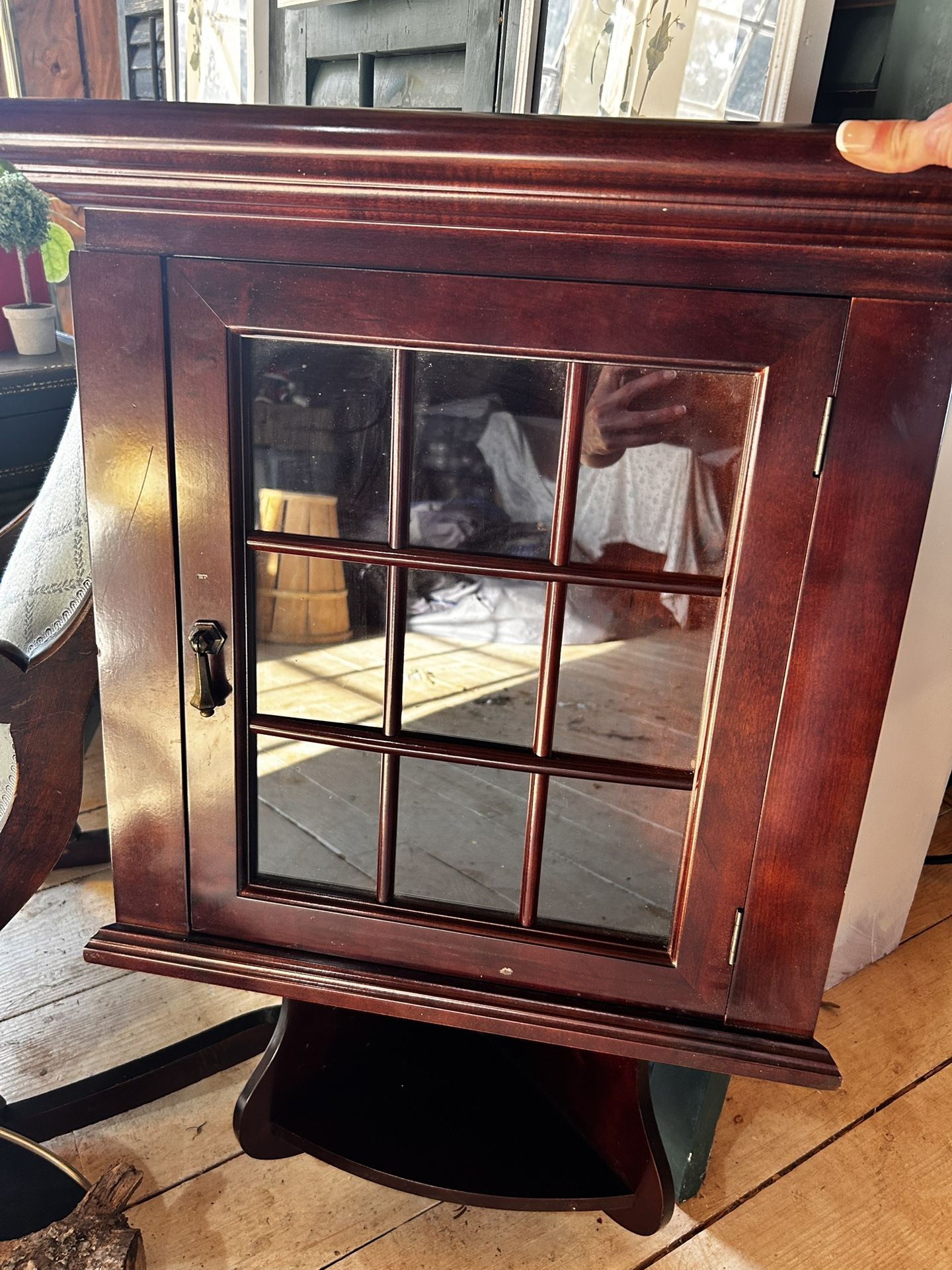 🔹 Wall-Mount Corner Cabinet by Bombay Company – Dark Cherry, Glass Front (No Shelves)