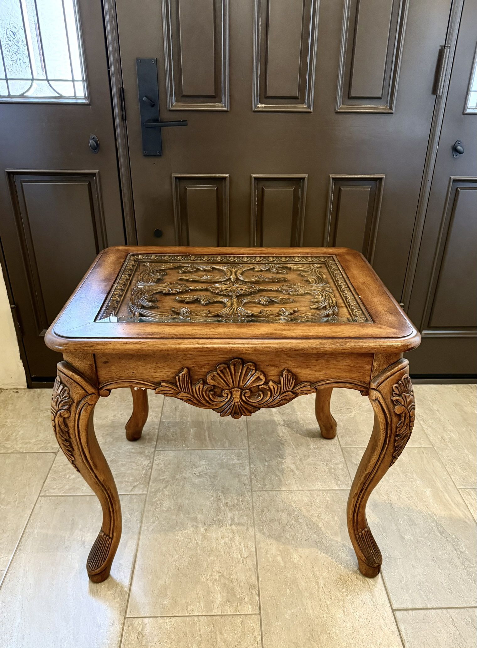 Solid Wood End / Side Table with Glass Top
