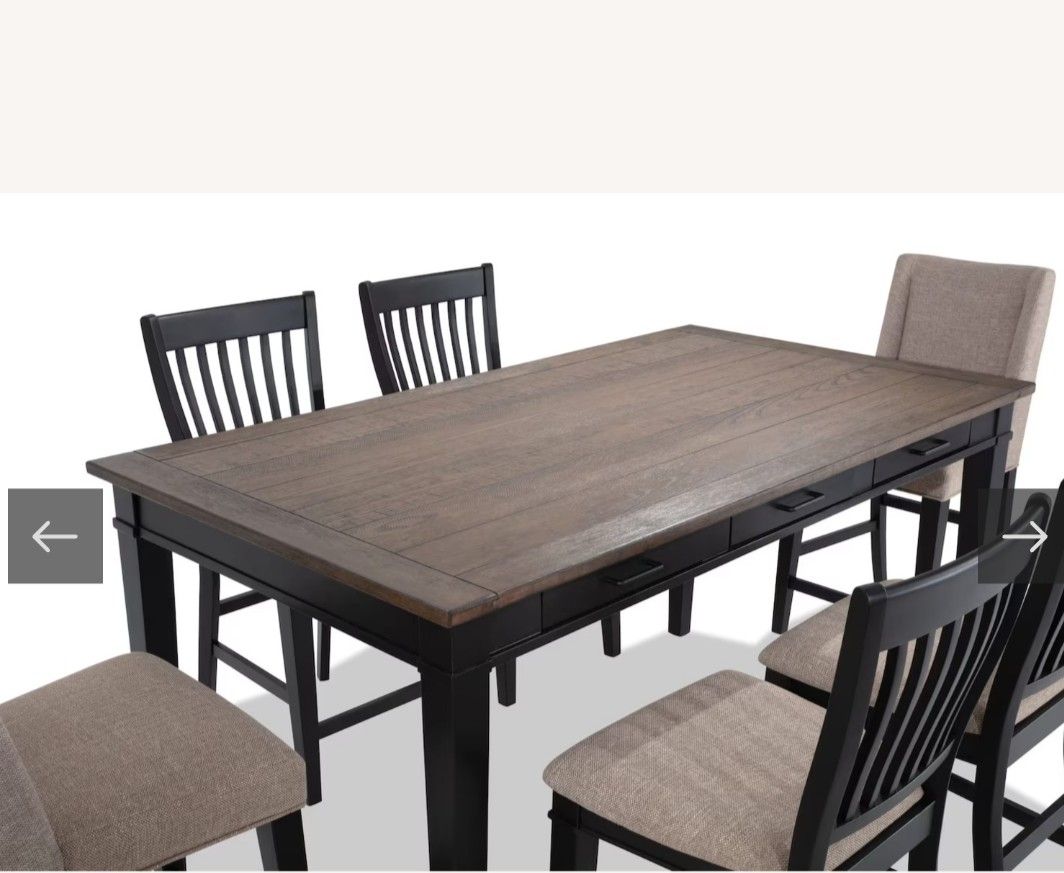 7 Piece Black & Beige Upholstered Dining Set