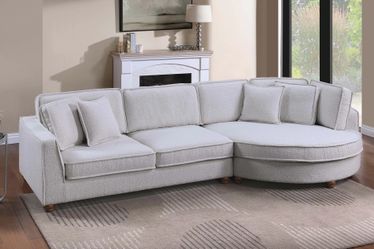 Sectional Sofa Snow color fabric, Wooden legs, New Especial price 