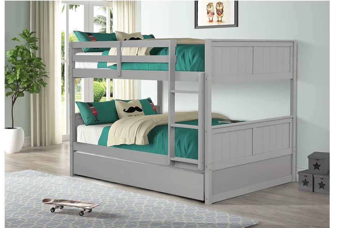 Used full over full bunk bed with twin trundle mattresses included