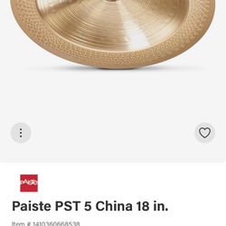 Paiste PST 5 China Cymbal 18” $100