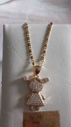 Girl chain with white gold plated zirconia stone