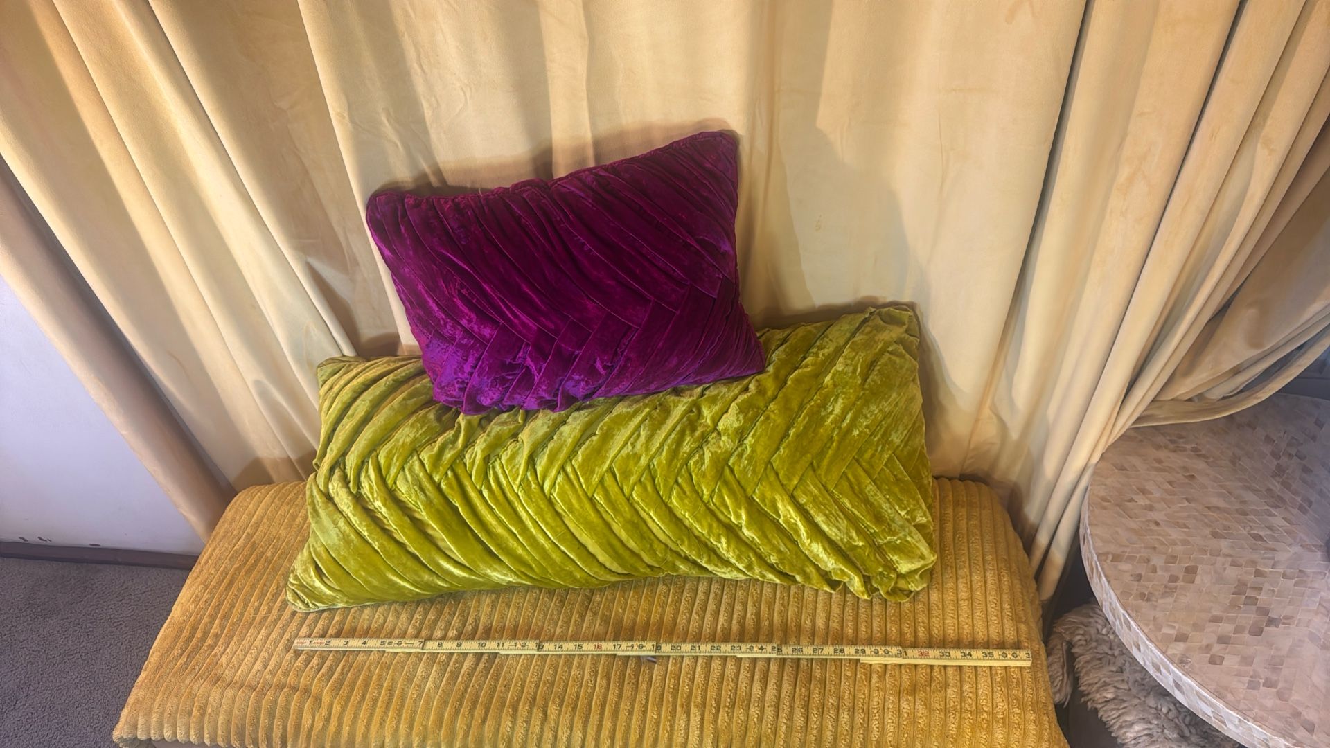 Red Velvet Throw Pillow And Yellow Velvet Body Pillow