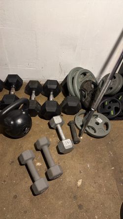 Dumbells and bar and barbells