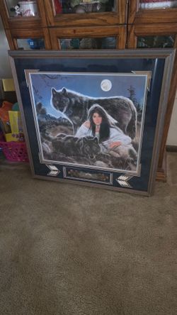 Maija Painting Midnight Blue Signed & Numbered Print Wolfs Native American with certificate