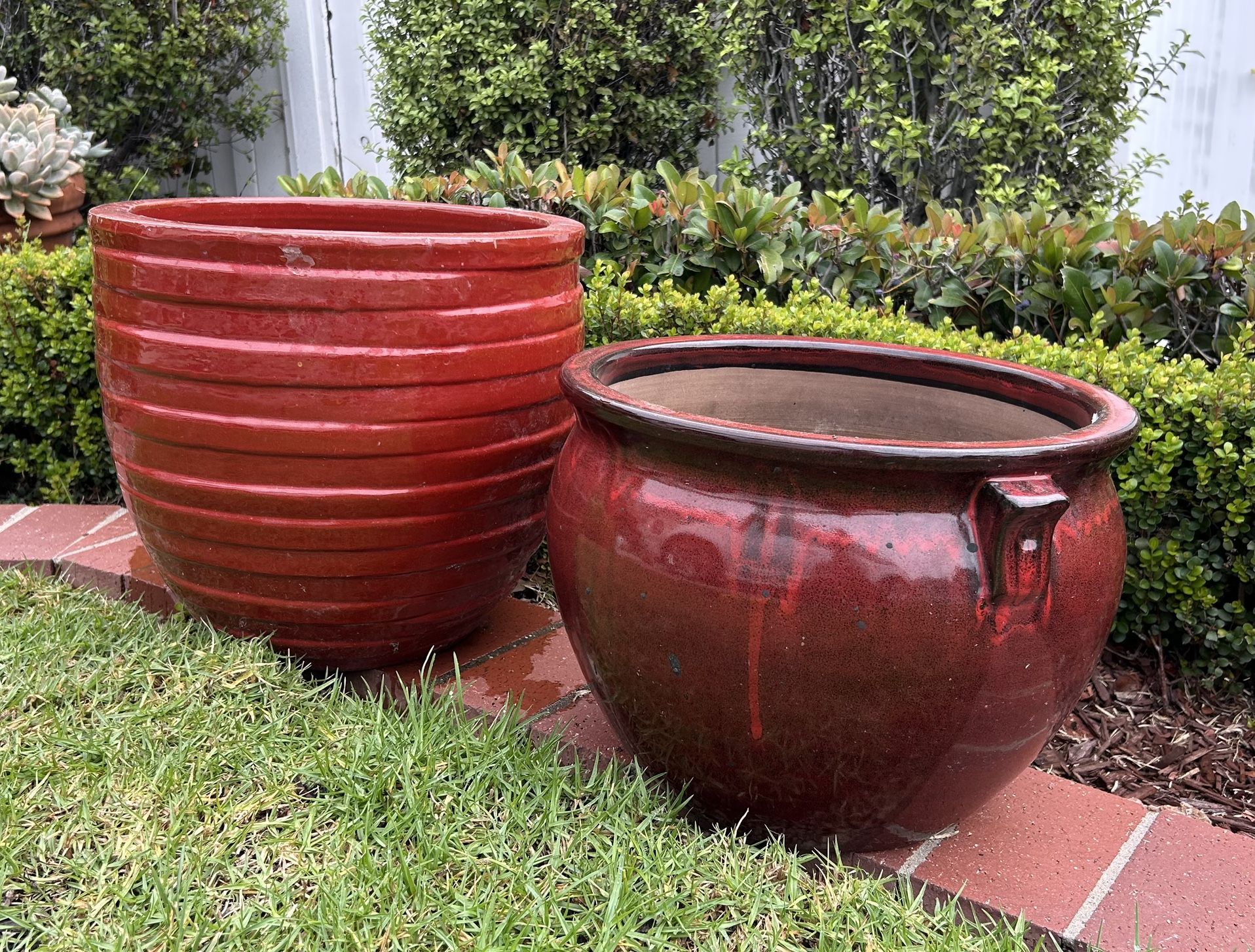 Lot 2- Red Ceramic Heavy Drainage Planter Pots Garden Vase Urns Planters Glazed Flowers Plants Succulents Herbs Trees Vessels Urns Centerpiece BOTH AL