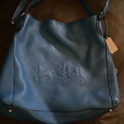 Coach Edi Horse And Carriage Embossed Shoulder Bag, Blue 