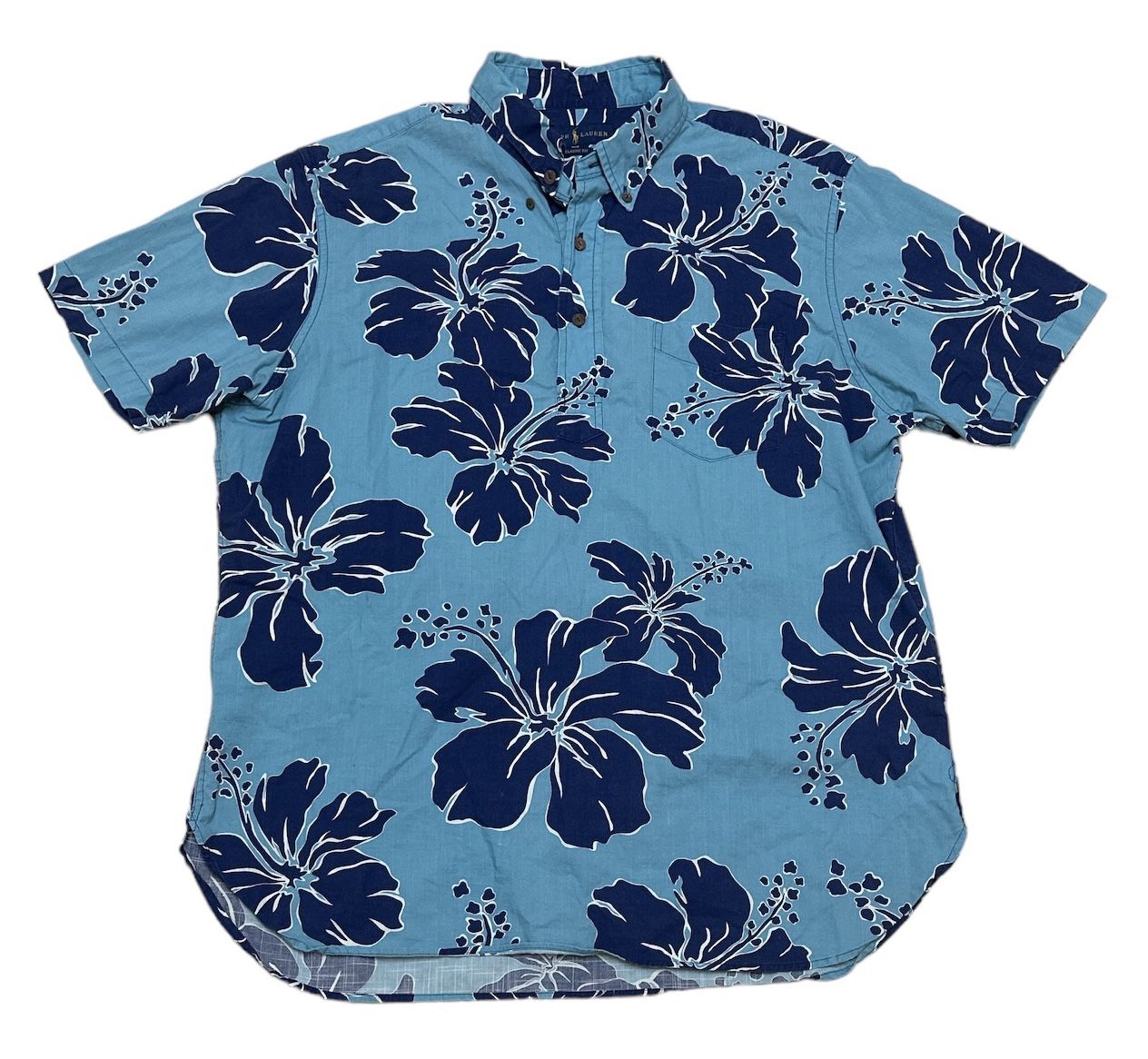 Ralph Lauren Hawaiian Shirt Men’s L Blue Floral Aloha Beach Casual Preppy RN41381