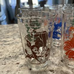 Antique drinking glasses with Disney Characters 