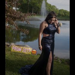 Tiffany Size 12/13 Blue Sequins Prom Dress