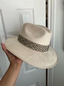 Cream Suede Wide Brim Fedora Hat