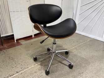 Daphne Mid-Back Office Chair w/ Black Faux Leather & Walnut Wood Trim
