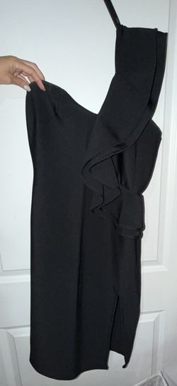 Black One Shoulder And Front Side Slit Short Dress