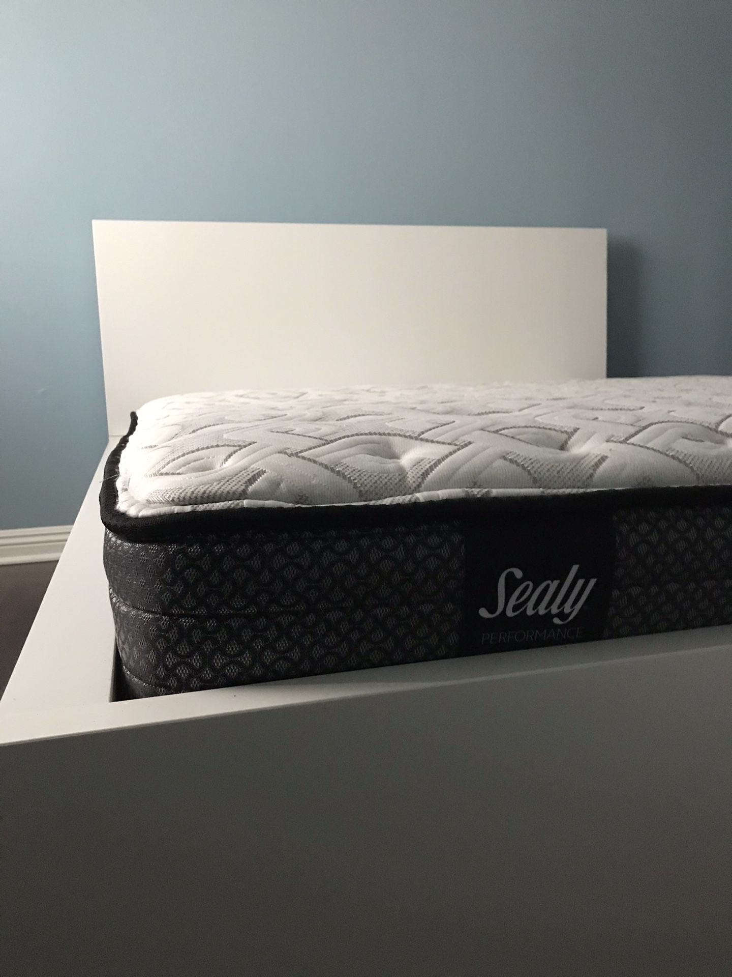 IKEA White Queen Malm bed with Gently Used Sealy Mattress