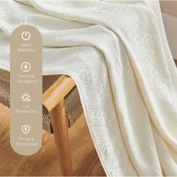Boho Linen Curtains, 52"x 90", Beige