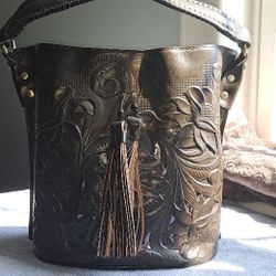 Patricia Nash Octavia Cut Out Tooling Leather Bucket Bag