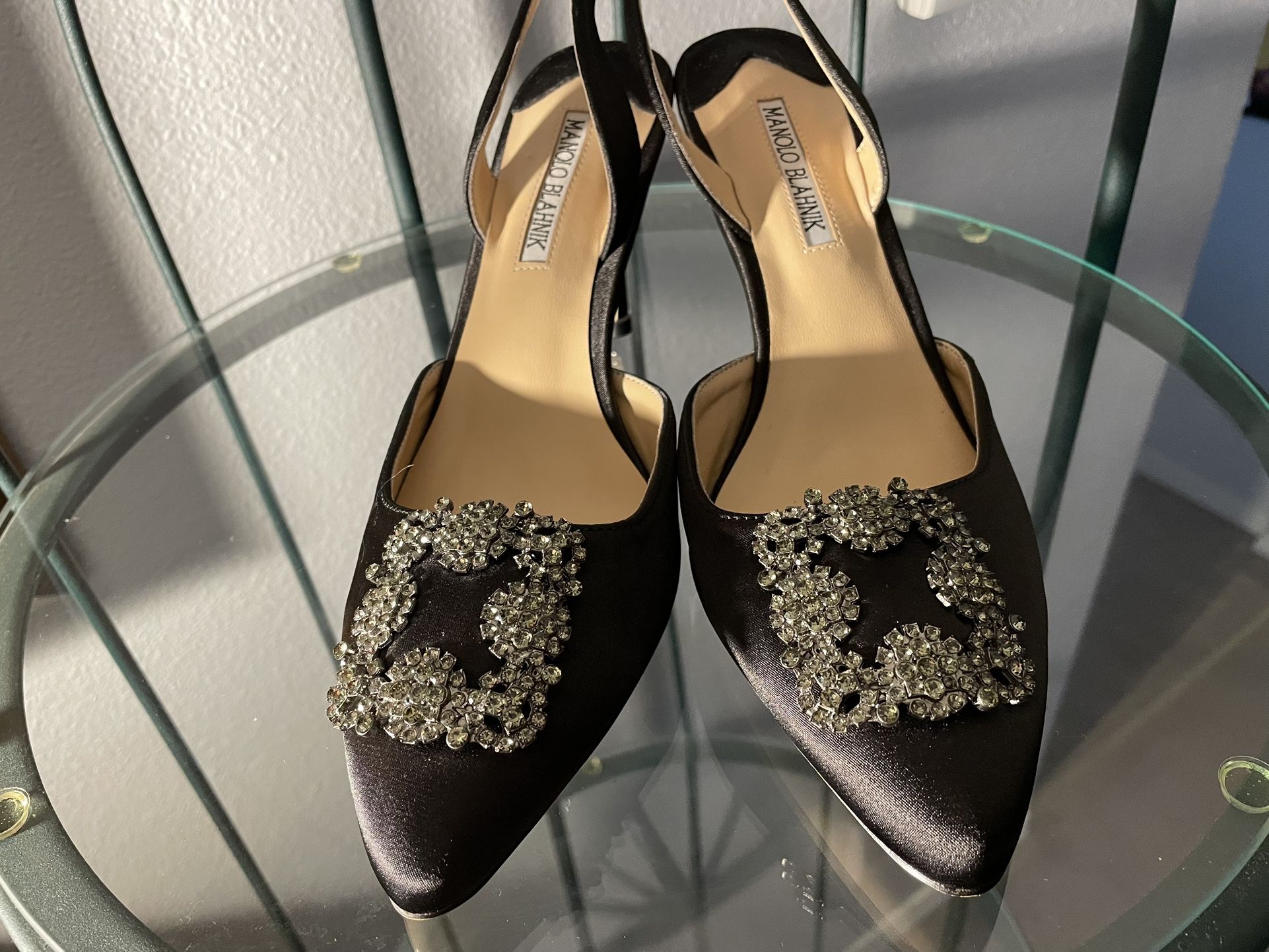 Manalo Blaknik Black Dress Sling Back Shoes