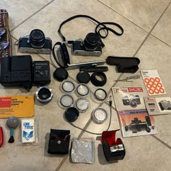 Twin Pentax MUE Cameras W/accessories 