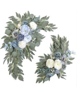 Piklado Faux Flower Swag Set Of 2 For Wedding Welcome Signs Floral Swag Wedding Reception Ceremony Signs Decor (Blue)