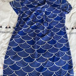 Woman’s Royal Blue Scallop Print S/S Shift Dress L