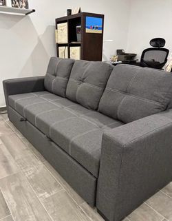 Gray Fabric 3-Seat Sofa Bed