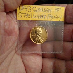 Rare And Vintage 1943 Golden Steel Wheat Penny, World War Two Era Coin. 81 Years Old And Still Looks Great!