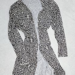 ✅️ Geometric Print 45"Mesh Cardigan• Khaki/ Black• Long Sleeve Beach Cover-Up• Size S Fits M• New Condition• $15firm