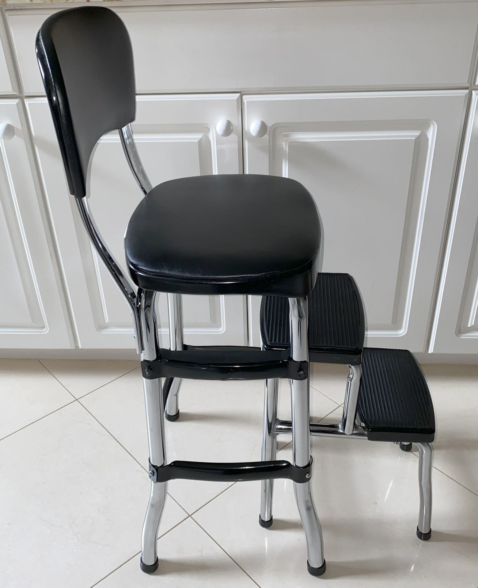 STEP STOOL - COSCO BLACK STYLAIRE RETRO CHAIR + STEP STOOL WITH PULL-OUT STEPS – MODEL: 11-120 CBB1 BLACK