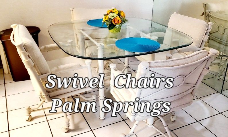 Glass Table & 4 Swivel/ Roll Chairs