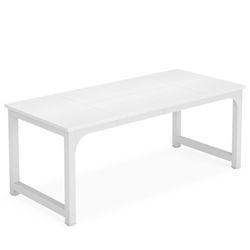 Modern Computer Desk, 70.8 x 31.5 inch Large Office Desk Computer Table Study Writing Desk Workstation for Home Office, White Metal Frame