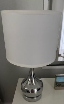 Table Lamps Set of 2 Silver Bedside Lamps Bulb Included, White- Silver