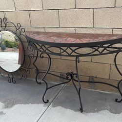 Half Moon Metal Table With Mirror