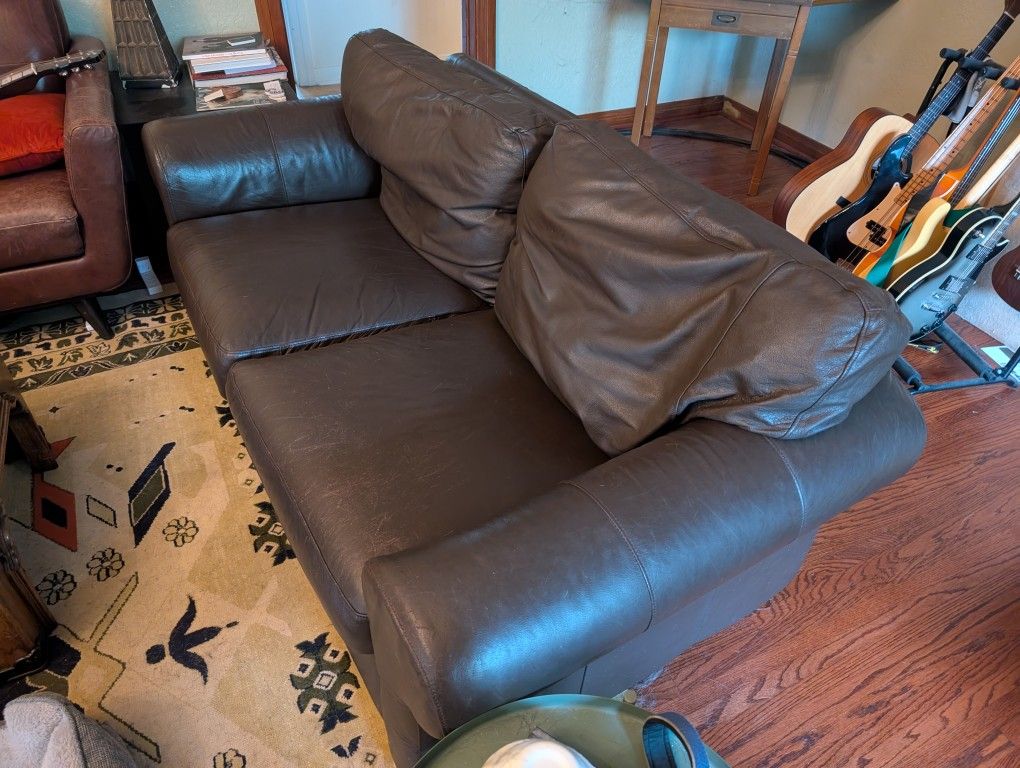 Brown Leather Loveseat