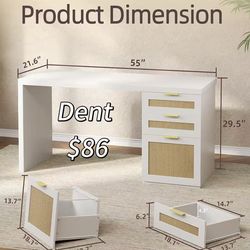 😀 TUQLAB 55” Executive Office Desk with Drawers, Modern Wood Executive Desk with Storage, One-Piece Fluted Computer Writing Desk for Home Office, Stu