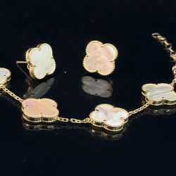 10k gold clover bracelet and earrings
