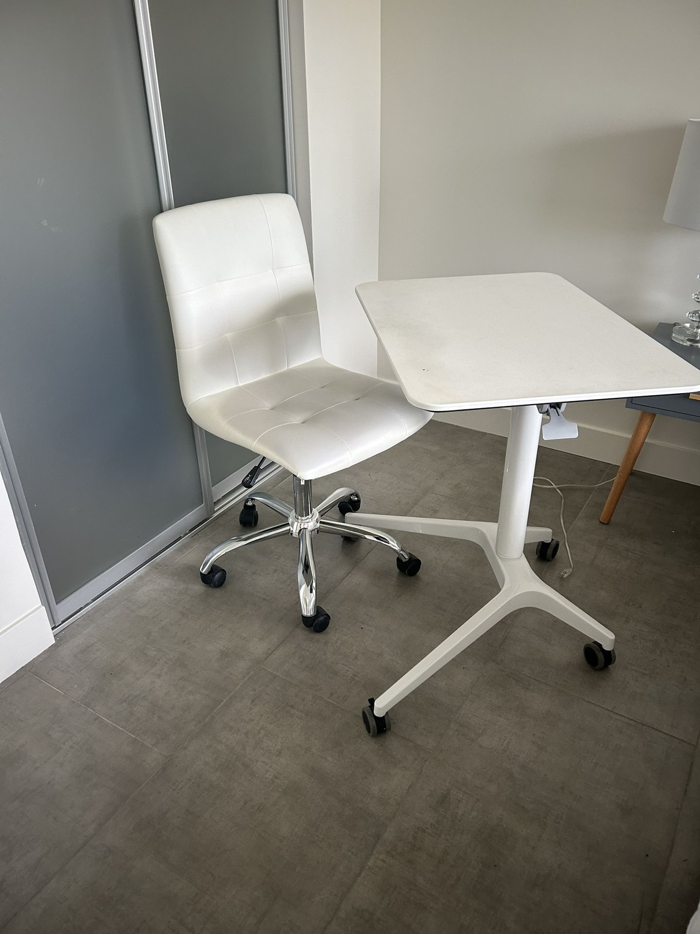 Pleather Office Chair And Adjustable Desk