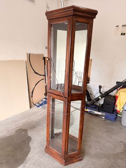 Tall Wood and Glass Display Cabinet Curio
