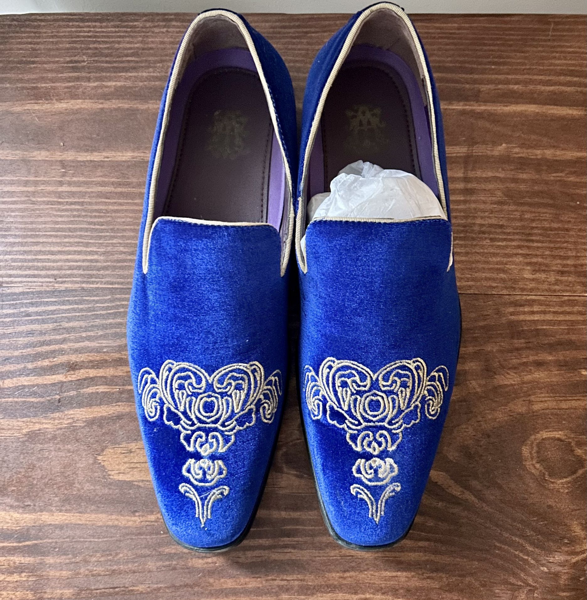 Prom/Wedding - Mens Emperor Blue/Gold Embroidery Dress Slip-On Oxford