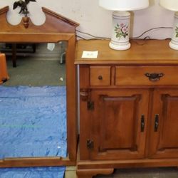 Maple Wood Cabinet & Mirror