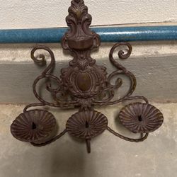  Scrolls Wall Sconce Pillar Candle Holder Rustic Antique Cast Iron