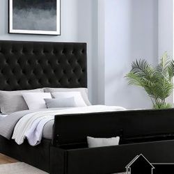 🎄❄️Brand New Tufted Black Upholstered King & Queen Size Bed Frame - Mattress | Pay After Delivery 🚚