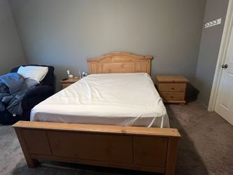 Queen bed frame with 2 night stands and dresser