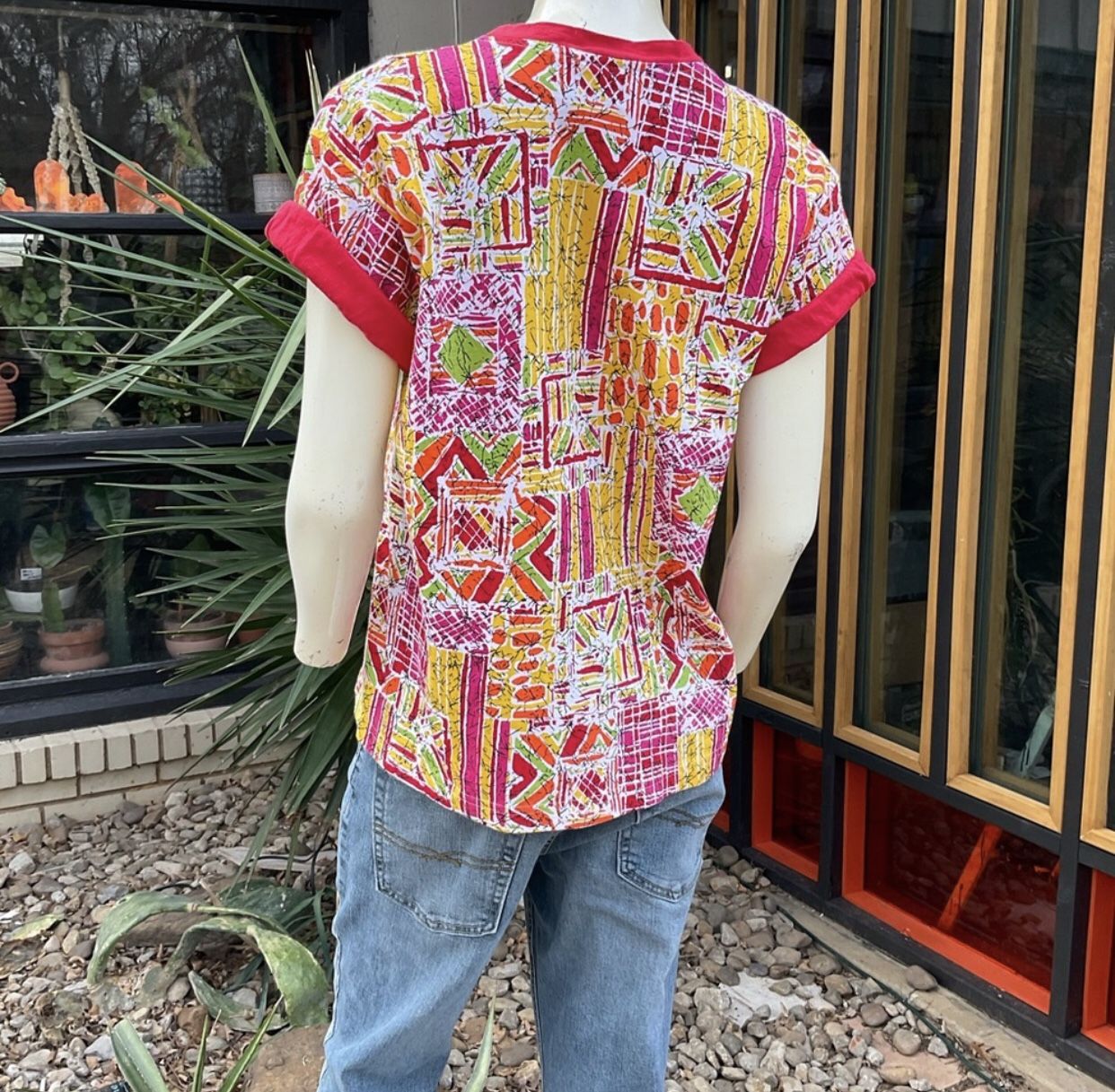 Vintage Mens 100% Cotton Tee Shirt With Contrasting Rollable Sleeves