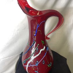 Large Vintage Murano 20” Pitcher w/ Random Colored Patterns 